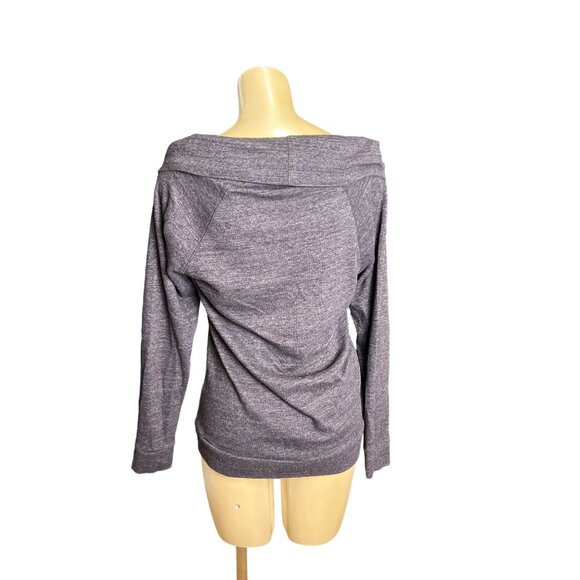Fossil women small off shoulder charcoal gray knit top long sleeve soft  G759 - Picture 2 of 9